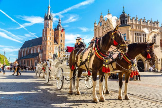 Kutsche auf dem Hauptplatz von Krakau