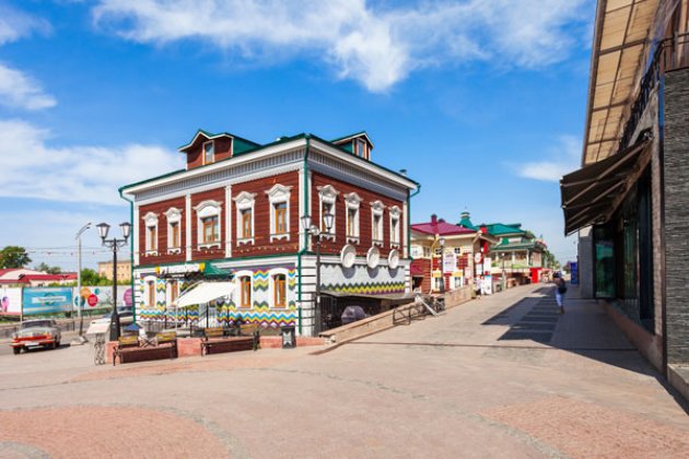 Holzhäuser im historischen Viertel von Irkutsk